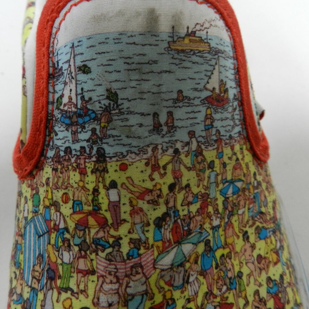 Vans Slip-On Sneakers Yellow Beach Crowd Print with Red Trim - Picture 8 of 11